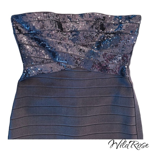 HERVE LEGER SHADOW (GRAY) SIMONE STRAPLESS SEQUINED BANDAGE DRESS SZ S - Picture 6 of 15